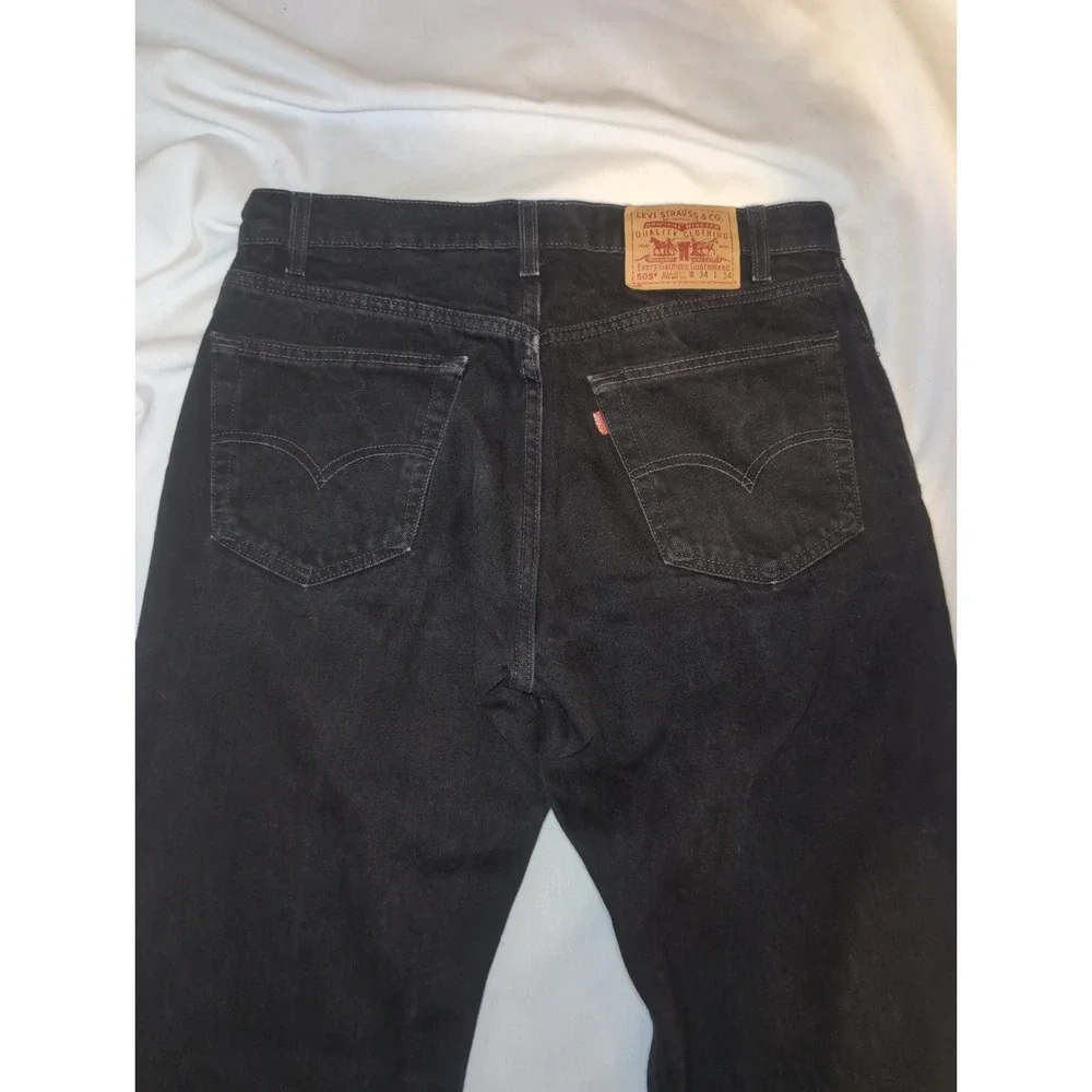 Vintage Batwing Levis 505 Black Jeans Mens 34x34 Regular Straight Leg 1998